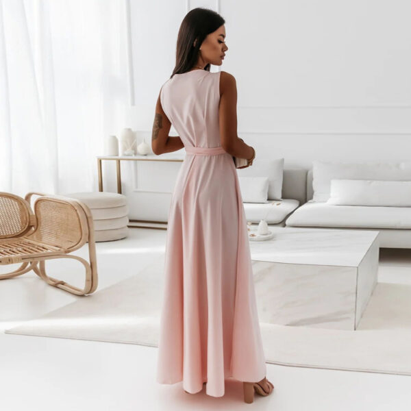 V-neck Sleeveless Dress With Belt Summer Fashion Party Club Evening Maxi Dresses For Women Clothing - Image 6