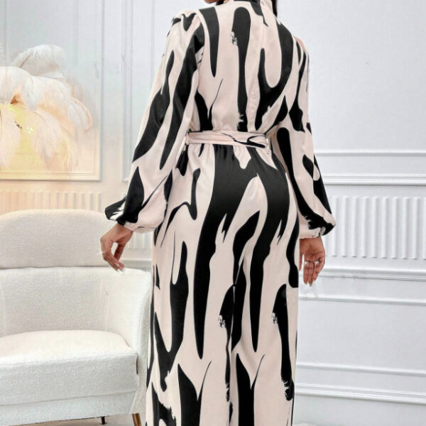 Ladies' Fashionable And Elegant Autumn And Winter Long Sleeved Full Printed Cold Shoulder Lantern Sleeves Jumpsuit With Elegant Orientation - Image 2