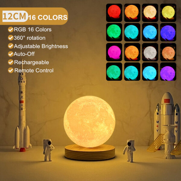 Creative 3D Magnetic Floating Levitating Moon Lamp Touch Control 3 Color Moon Light Lunar Night Light For Home Office Room Decor - Image 8