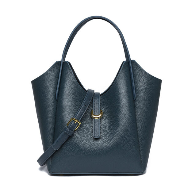 Genuine Leather Women's Large Capacity Hand Holding Bucket Bag - Image 4