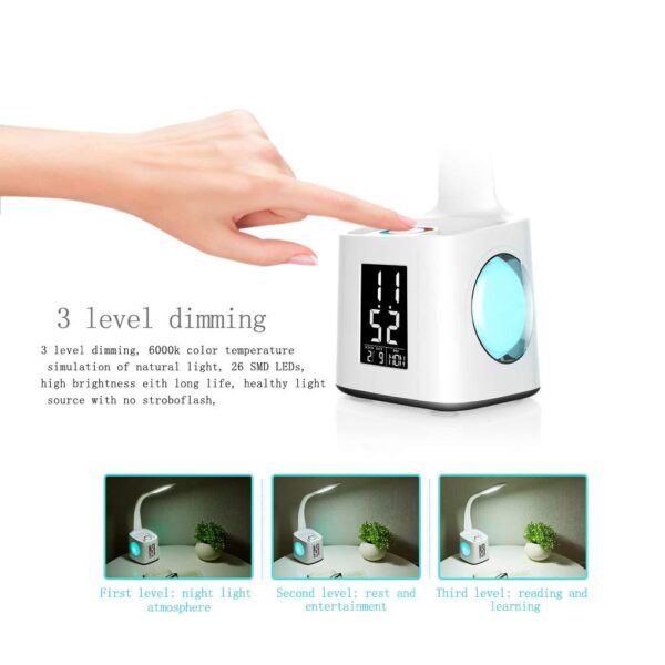 Study LED Desk Lamp USB Charging Port&Screen&Calendar&Colors Night Light Kids Dimmable Table Lamp With Pen Hold - Image 7
