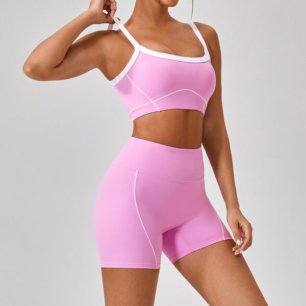 Outdoor Sports Yoga Suits Women's Spaghetti Strap Contrast Color Fitness Set Outfits - Image 7