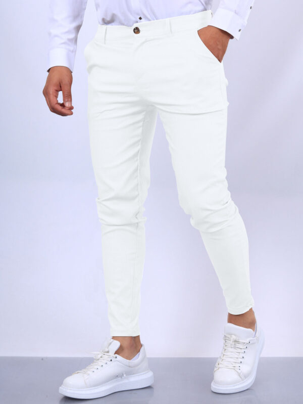 Men's Slim Button Trousers Fashion Solid Office Versatile Long Pencil Pants - Image 5