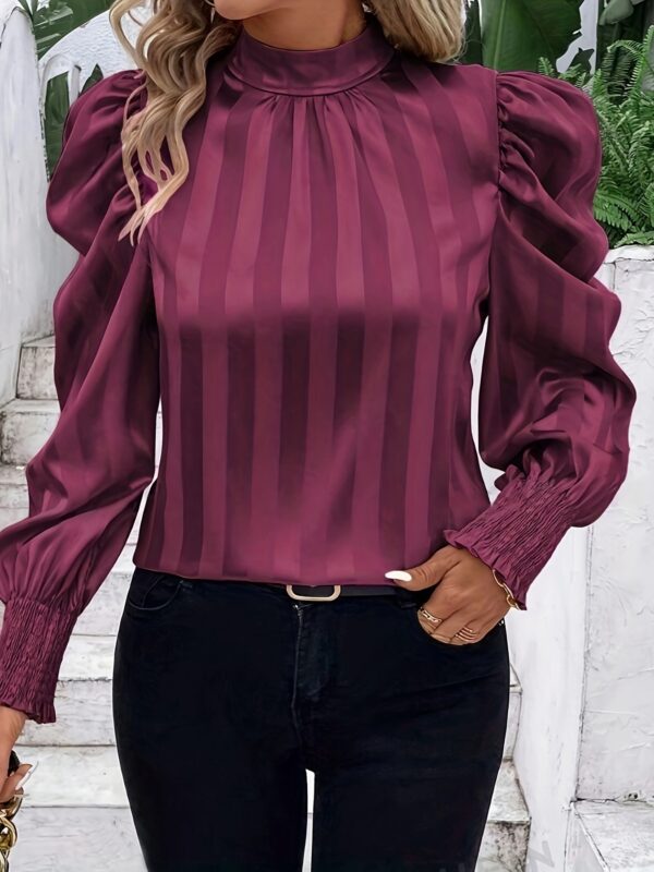 Solid Color Stand-up Collar Long Sleeve Shirt Women - Image 6