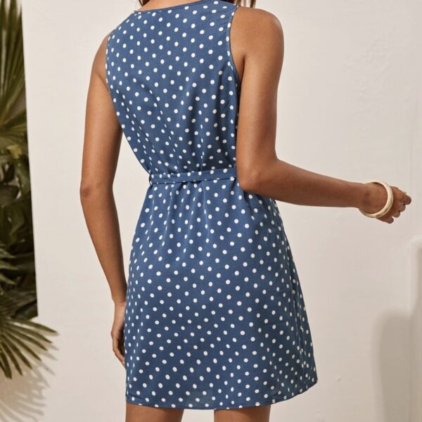 Ladies' V-neck Polka Dot Fashionable Casual Lace Up Off Shoulder Sexy Home Dress Dress - Image 3