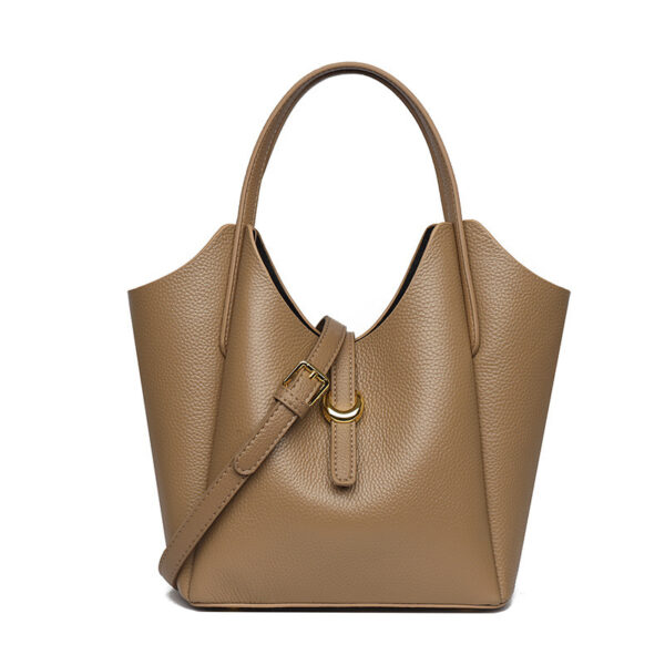 Genuine Leather Women's Large Capacity Hand Holding Bucket Bag - Image 9