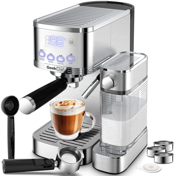 Geek Chef Espresso And Cappuccino Machine With Automatic Milk Frother,20Bar Espresso Maker For Home, For Cappuccino Or Latte,with ESE POD Filter, Stainless Steel, Gift For Coffee Lover Ban On Amazon - Image 6