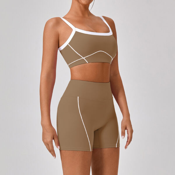 Outdoor Sports Yoga Suits Women's Spaghetti Strap Contrast Color Fitness Set Outfits - Image 10