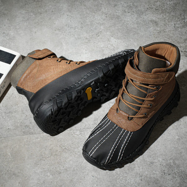 Winter Fleece Lace-up Snow Boots For Men Women Waterproof And Anti-slip Outdoor Work Boot Fashion Warm Mid-tube Cotton Shoes Men - Image 9