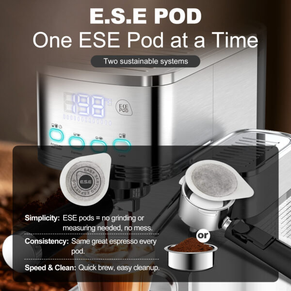 Geek Chef Espresso And Cappuccino Machine With Automatic Milk Frother,20Bar Espresso Maker For Home, For Cappuccino Or Latte,with ESE POD Filter, Stainless Steel, Gift For Coffee Lover Ban On Amazon - Image 7
