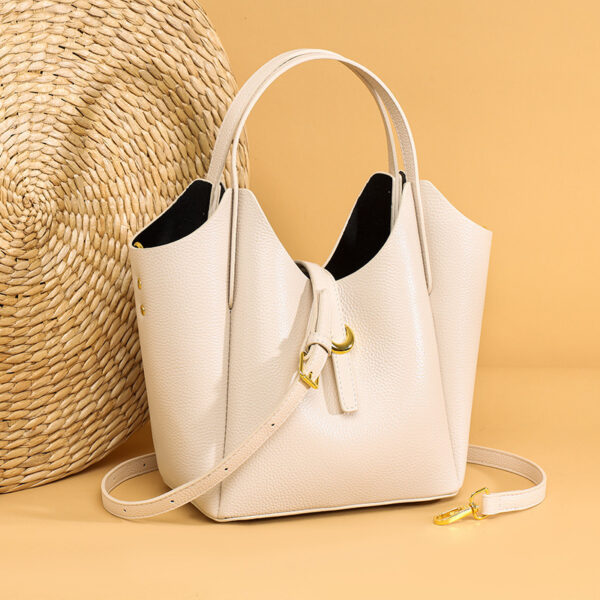 Genuine Leather Women's Large Capacity Hand Holding Bucket Bag - Image 8