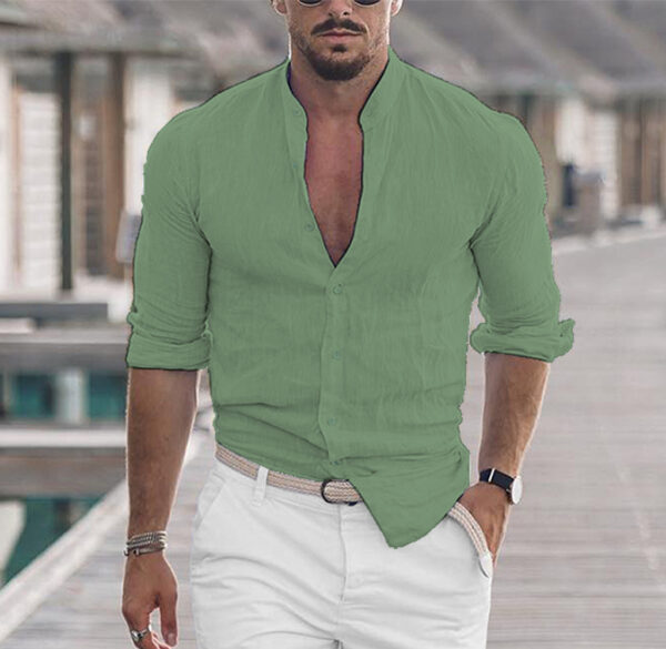 Men's Long Sleeve Shirt With Button Casual Solid Color Tops For Spring Autumn - Image 5