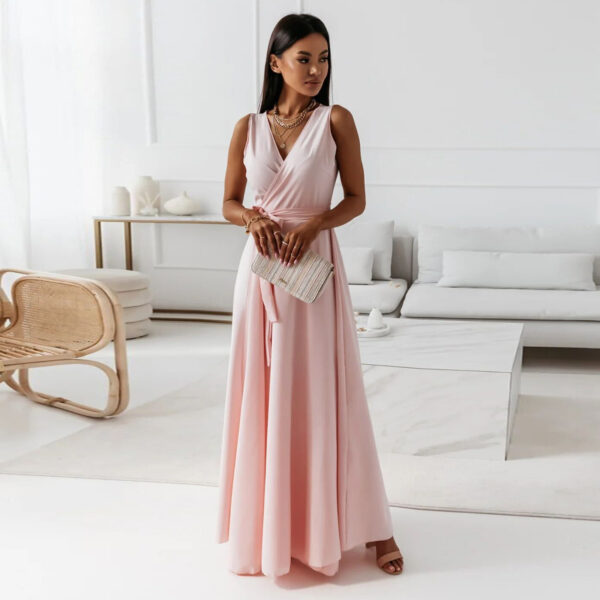 V-neck Sleeveless Dress With Belt Summer Fashion Party Club Evening Maxi Dresses For Women Clothing - Image 5
