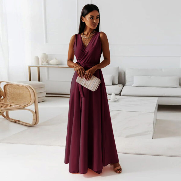 V-neck Sleeveless Dress With Belt Summer Fashion Party Club Evening Maxi Dresses For Women Clothing - Image 7