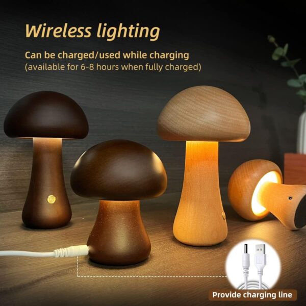 INS Wooden Cute Mushroom LED Night Light With Touch Switch  Bedside Table Lamp For Bedroom Childrens Room Sleeping Night Lamps Home Decor - Image 3