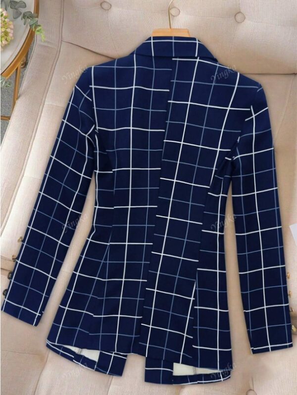 Women's Button Front Lapel Long Sleeve Plaid Casual Blazer - Image 6