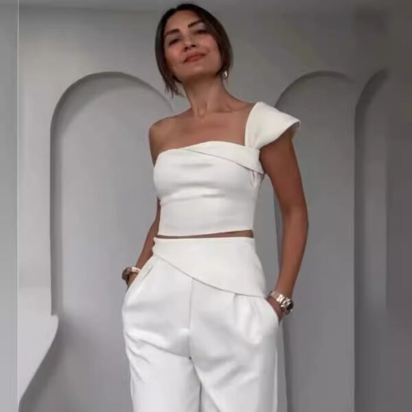 Hot Girl Diagonal Collar Halter Slim Fit Suit - Image 2