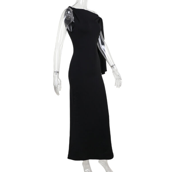 One-shoulder Ribbon Long Dress Ins Fashion Slim Sleeveless Dresses For Evening Party Club Clothing Women - Image 5