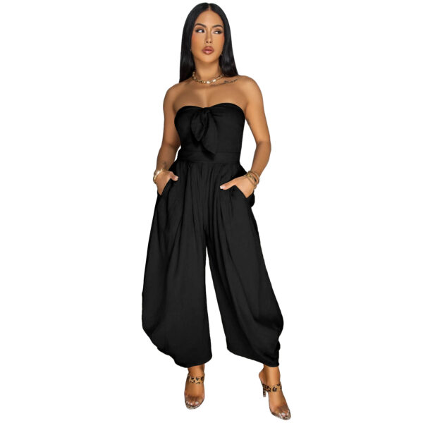 Women's Chest Wrap Collar Solid Color Jumpsuit - Image 6