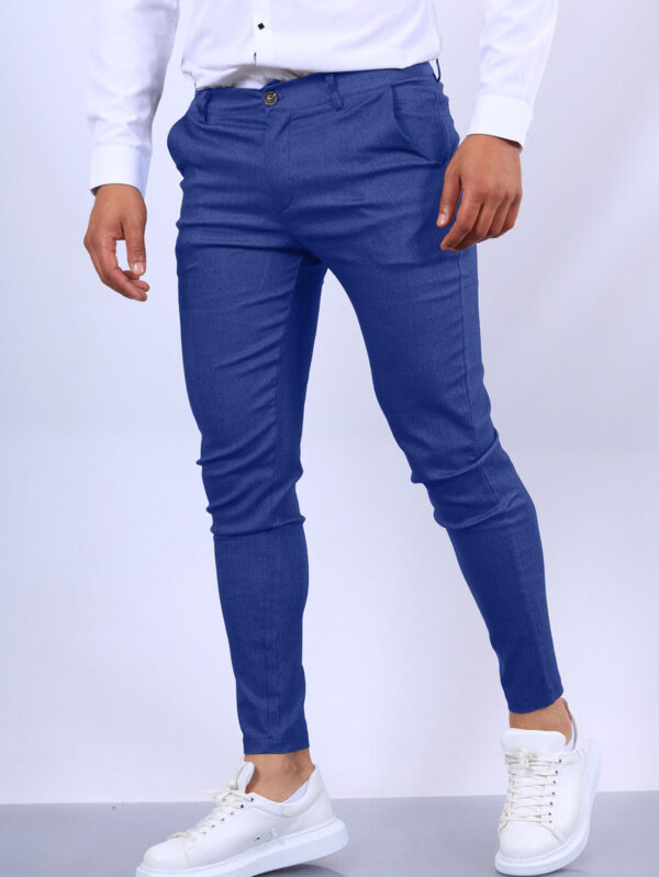 Men's Slim Button Trousers Fashion Solid Office Versatile Long Pencil Pants - Image 3
