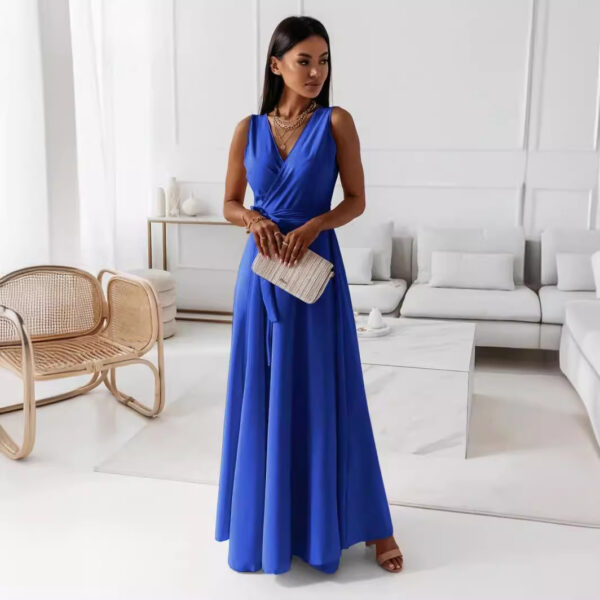 V-neck Sleeveless Dress With Belt Summer Fashion Party Club Evening Maxi Dresses For Women Clothing - Image 9