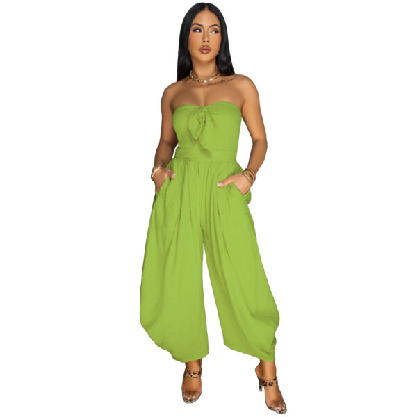 Women's Chest Wrap Collar Solid Color Jumpsuit - Image 2