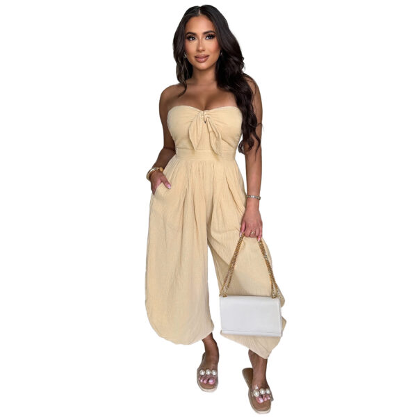 Women's Chest Wrap Collar Solid Color Jumpsuit - Image 4