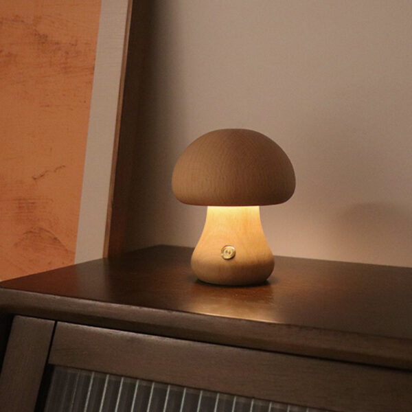INS Wooden Cute Mushroom LED Night Light With Touch Switch  Bedside Table Lamp For Bedroom Childrens Room Sleeping Night Lamps Home Decor - Image 9