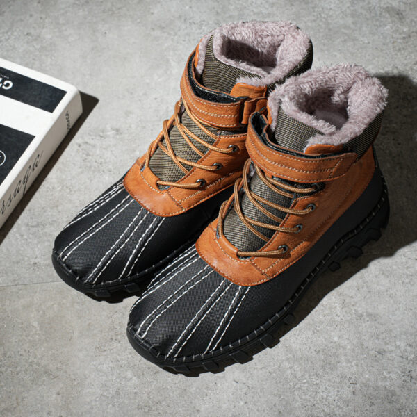 Winter Fleece Lace-up Snow Boots For Men Women Waterproof And Anti-slip Outdoor Work Boot Fashion Warm Mid-tube Cotton Shoes Men - Image 7