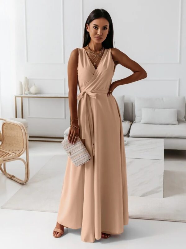 V-neck Sleeveless Dress With Belt Summer Fashion Party Club Evening Maxi Dresses For Women Clothing - Image 3