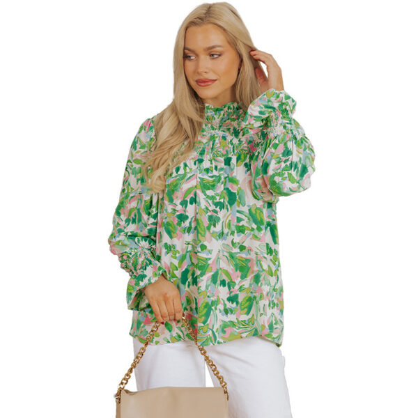 Color Matching Printed Turtleneck Chiffon Shirt - Image 4