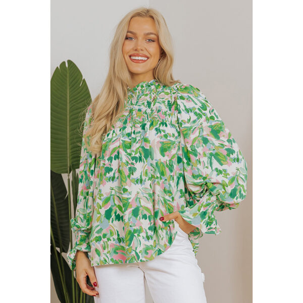 Color Matching Printed Turtleneck Chiffon Shirt - Image 6