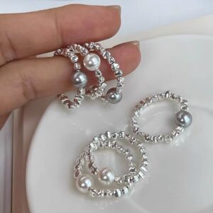 Women's Irregular Silver Pearl Ring