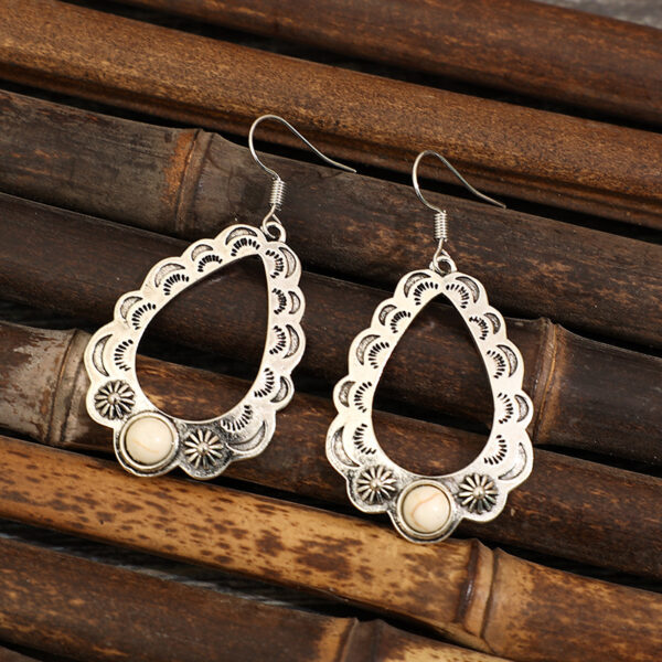 Retro Bohemian Style Hollow Water Drop Pattern Turquoise Earrings - Image 2