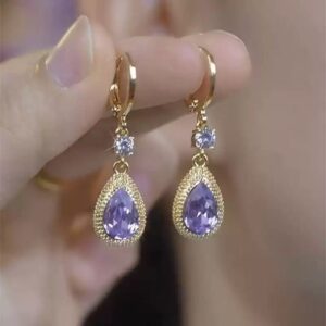 Fashion Purple Droplet Zircon Durian Earrings For Women