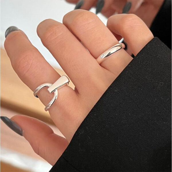 S925 Sterling Silver Simple Niche Geometric Line Open Ring - Image 4