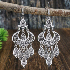 Handmade Old Peacock Tassel Earrings Retro Ethnic Style Long Earrings