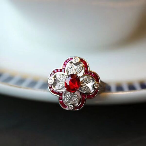 Platinum Ring Pigeons-blood Ruby Ring Inlaid Diamond Ring - Image 5