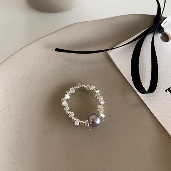 Women's Irregular Silver Pearl Ring - Image 9