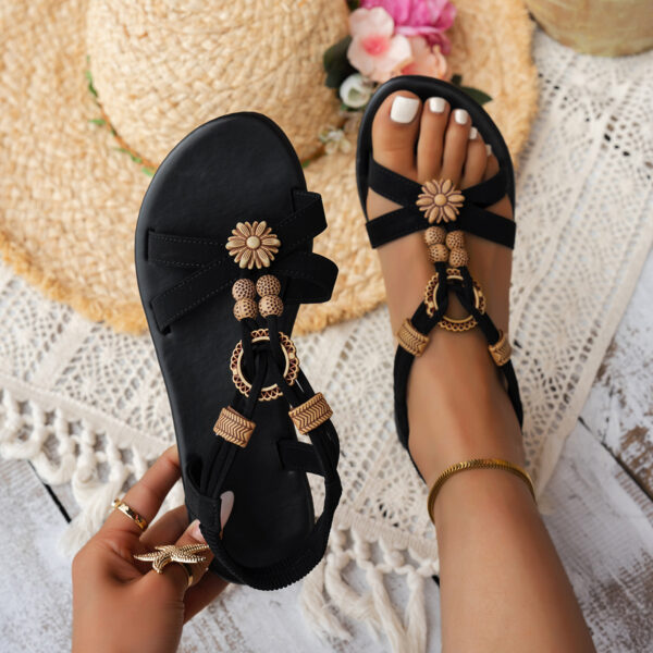 Ethnic Style Flat Women's Beaded Weave Open Toe Beach Sandals - Image 5