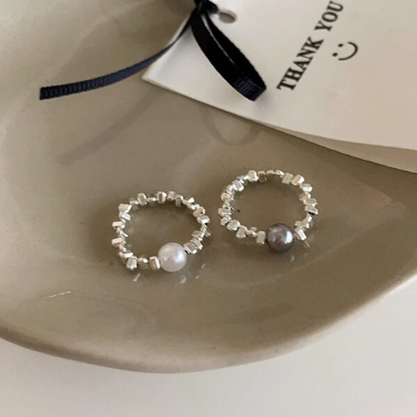 Women's Irregular Silver Pearl Ring - Image 2