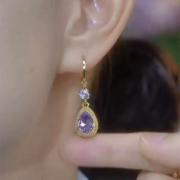 Fashion Purple Droplet Zircon Durian Earrings For Women - Image 3