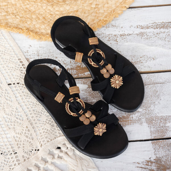 Ethnic Style Flat Women's Beaded Weave Open Toe Beach Sandals - Image 4