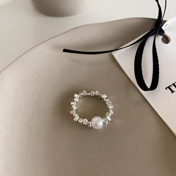 Women's Irregular Silver Pearl Ring - Image 4