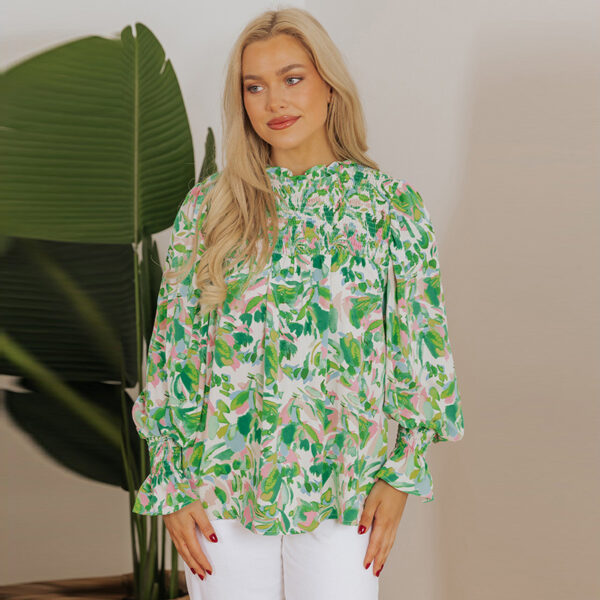 Color Matching Printed Turtleneck Chiffon Shirt - Image 5
