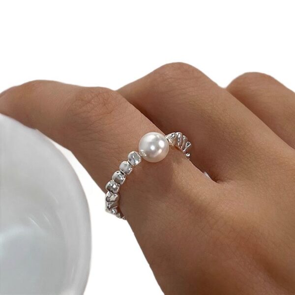 Women's Irregular Silver Pearl Ring - Image 8