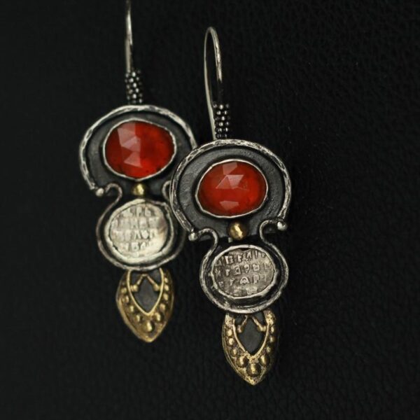 Ethnic Style Agate Red Water Drop Relief Retro Graceful Earrings - Image 4