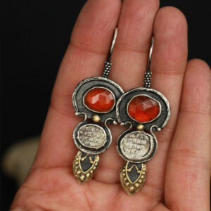 Ethnic Style Agate Red Water Drop Relief Retro Graceful Earrings