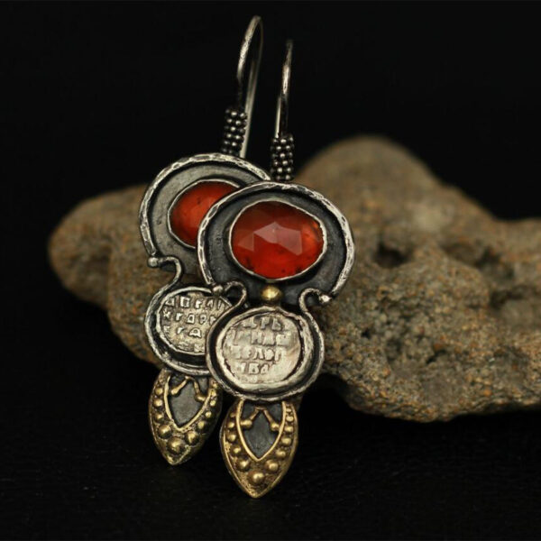 Ethnic Style Agate Red Water Drop Relief Retro Graceful Earrings - Image 3