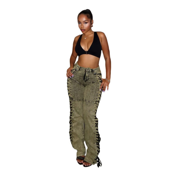 European And American Fashion Women's Wear Bandage Drawstring Hot Girl Jeans - Image 3